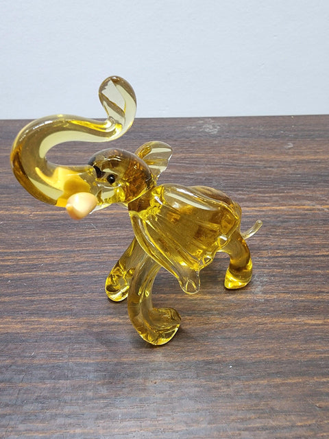 Naturally Colored Glass Figurine - Handcrafted - Elephant With Tusks