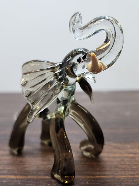 Naturally Colored Glass Figurine - Handcrafted - Elephant With Tusks