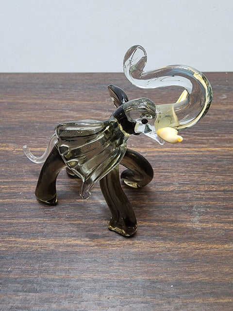 Naturally Colored Glass Figurine - Handcrafted - Elephant With Tusks