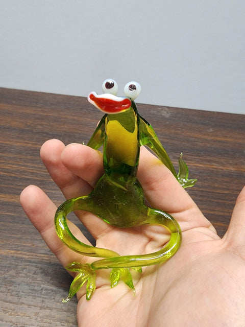 Naturally Colored Glass Figurine - Handcrafted - Frog Design