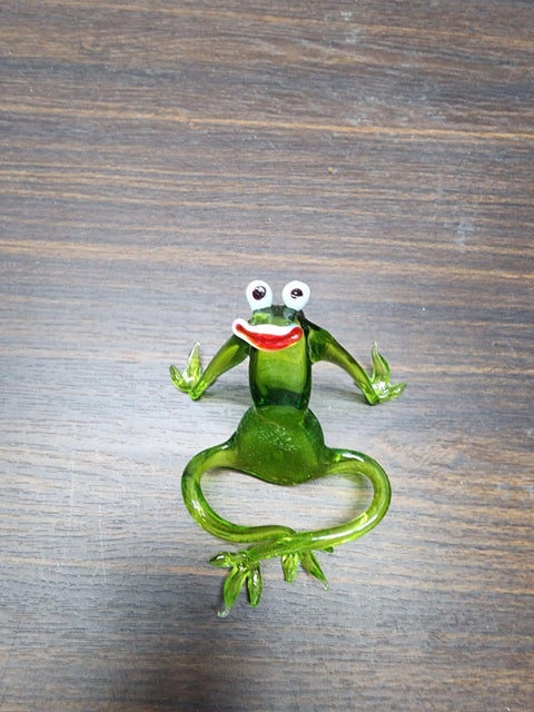 Naturally Colored Glass Figurine - Handcrafted - Frog Design