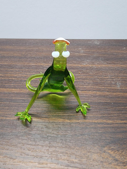 Naturally Colored Glass Figurine - Handcrafted - Frog Design