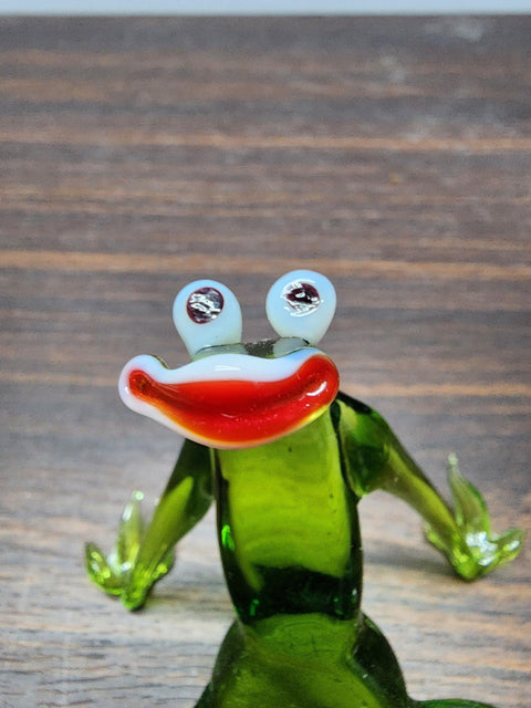 Naturally Colored Glass Figurine - Handcrafted - Frog Design