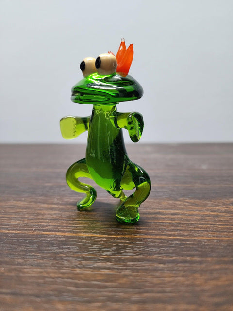 Naturally Colored Glass Figurine - Handcrafted - King Frog Design