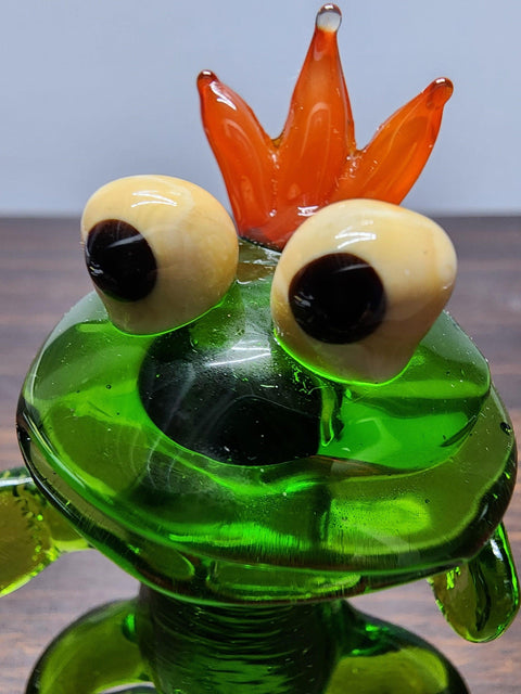 Naturally Colored Glass Figurine - Handcrafted - King Frog Design