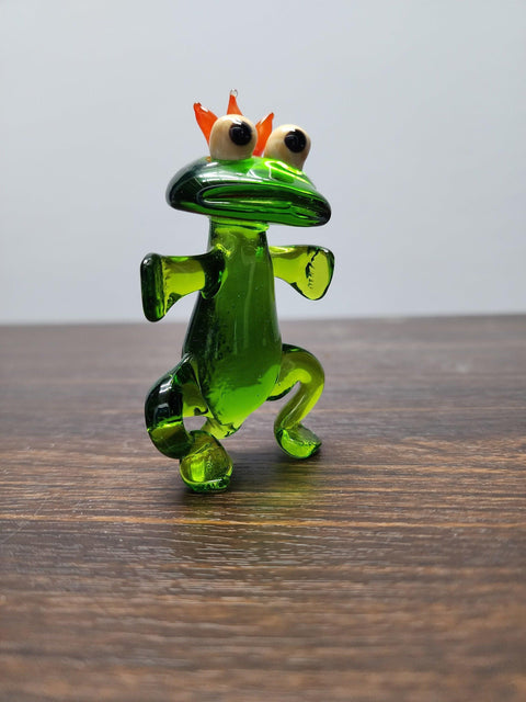 Naturally Colored Glass Figurine - Handcrafted - King Frog Design