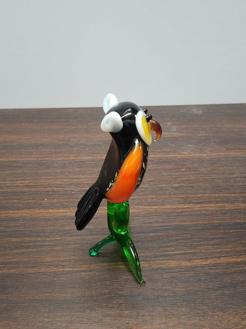 Naturally Colored Glass Figurine - Handcrafted - Owl On Perch Design