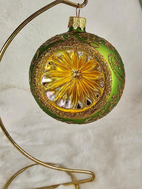 Green Blown Glass Ornament - Green & Gold - Refractor