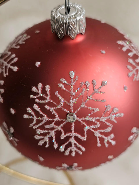 Pink Blown Glass Ornament - Handcrafted - Large Snowflake Design