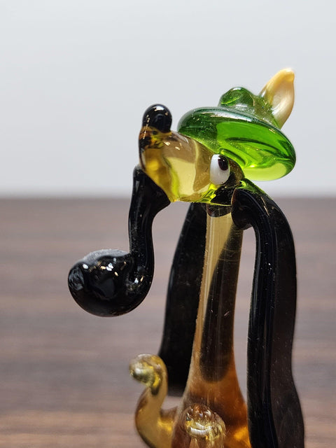 Naturally Colored Glass Figurine - Handcrafted - Dachshund Smoking Pipe Design