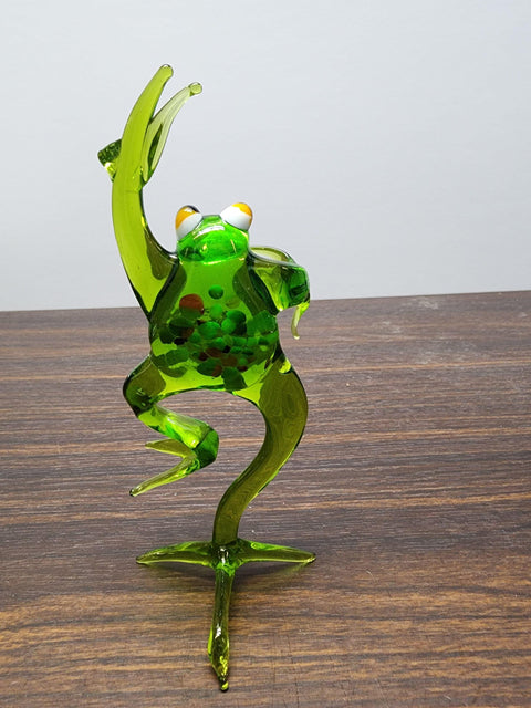 Naturally Colored Glass Figurine - Handcrafted - Peace Frog Design