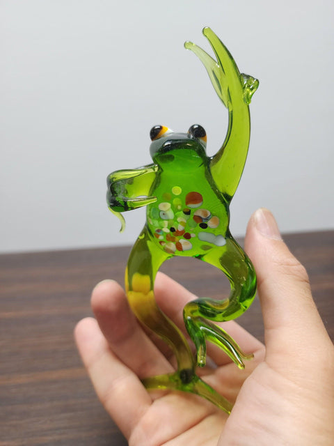 Naturally Colored Glass Figurine - Handcrafted - Peace Frog Design