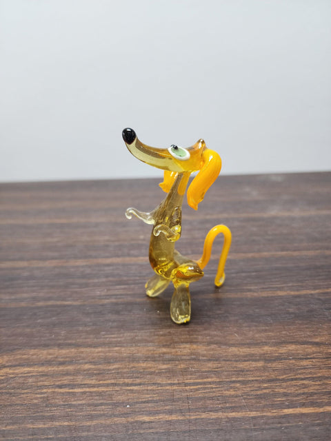 Naturally Colored Glass Figurine - Handcrafted - Dachshund Design