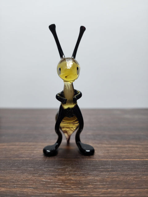 Naturally Colored Glass Figurine - Handcrafted - Standing Bee Design