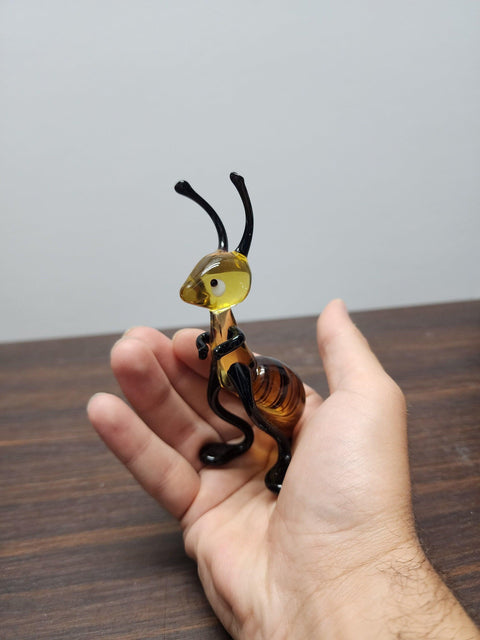 Naturally Colored Glass Figurine - Handcrafted - Standing Bee Design