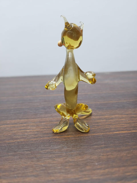 Naturally Colored Glass Figurine - Handcrafted - Sitting Up Cat Design