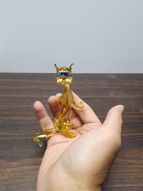 Naturally Colored Glass Figurine - Handcrafted - Sitting Up Cat Design