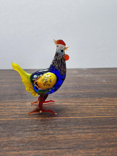 Naturally Colored Glass Figurine - Handcrafted - Chicken Design