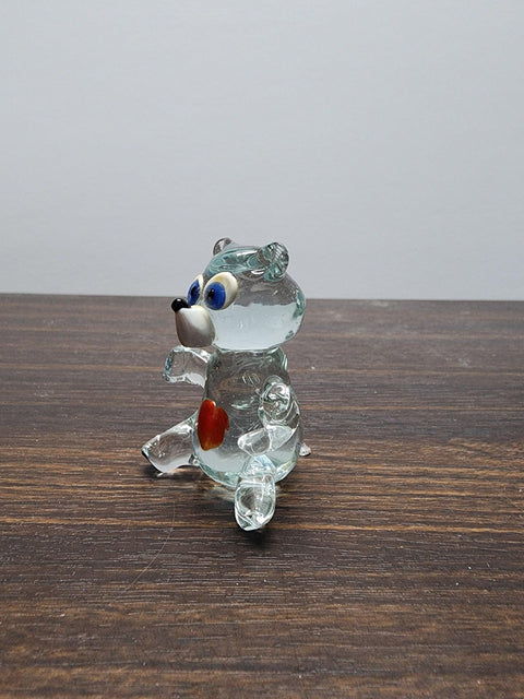 Naturally Colored Glass Figurine - Handcrafted - Bear W Heart Design