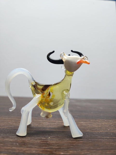 Naturally Colored Glass Figurine - Handcrafted - Cow W Tongue Out