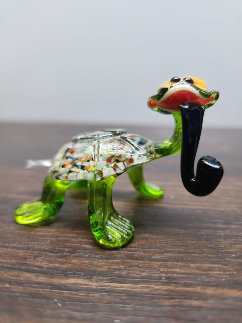 Naturally Colored Glass Figurine - Handcrafted - Turtle W Pipe