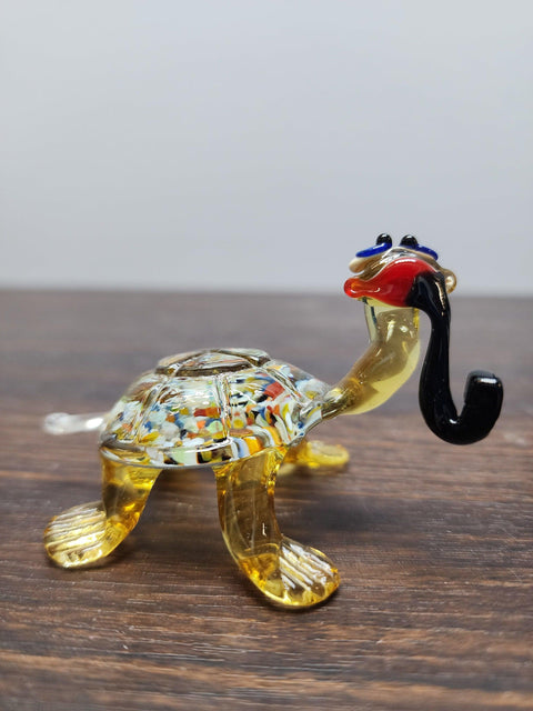 Naturally Colored Glass Figurine - Handcrafted - Turtle W Pipe