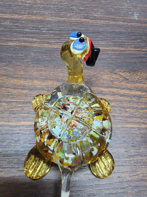 Naturally Colored Glass Figurine - Handcrafted - Turtle W Pipe