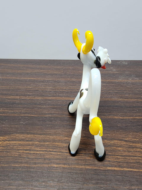 White Glass Cow With Daisy Figurine, Handmade Murano Quality Design - Large