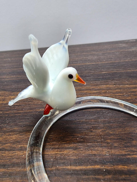 Glass Doves on Rings Figurine, Handmade Murano Quality Design