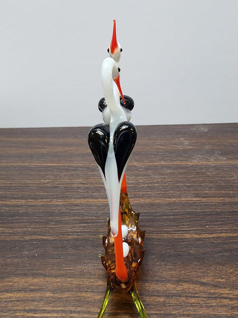 Glass Double Stork Figurine, Handmade Murano Quality Design