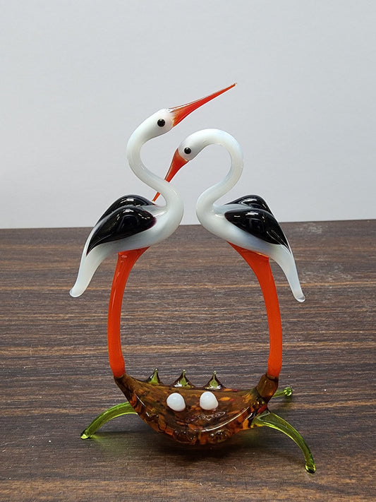 Glass Double Stork Figurine
