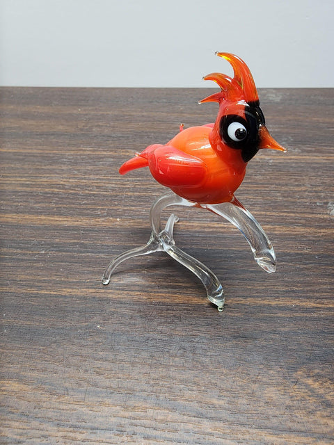 Naturally Colored Glass Figurine - Handcrafted - Red Cardinal Design