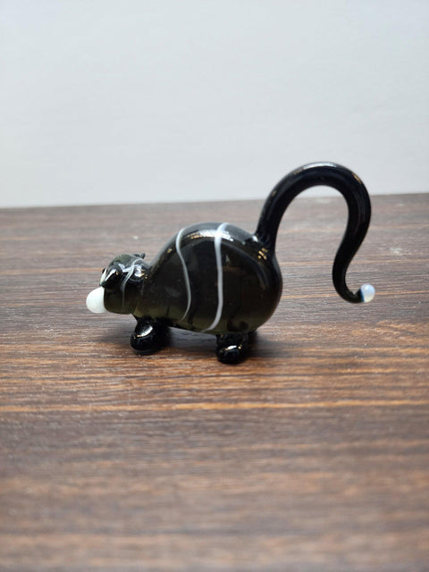 Naturally Colored Glass Figurine - Handcrafted - Fat Cat Design