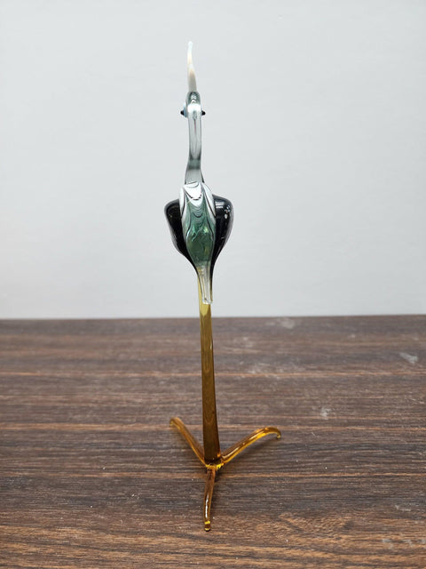 Naturally Colored Glass Figurine - Handcrafted - Clear Stork Design