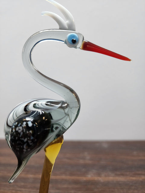 Naturally Colored Glass Figurine - Handcrafted - Clear Stork Design