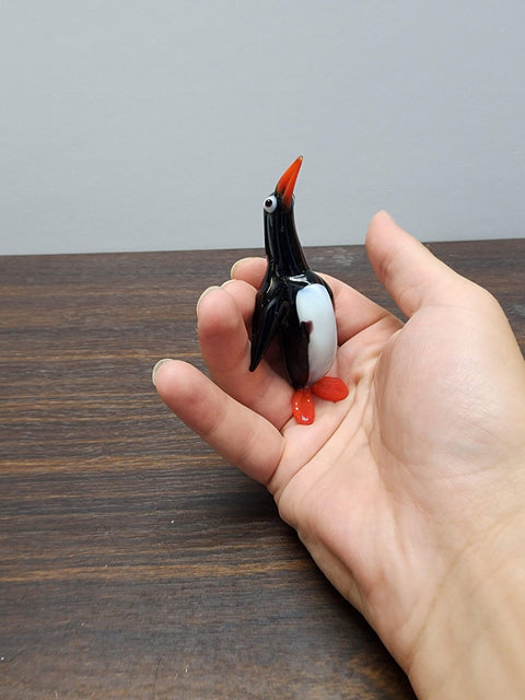 Naturally Colored Glass Figurine - Handcrafted - Penguin Design