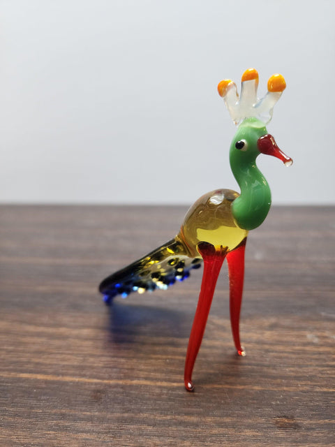 Naturally Colored Glass Figurine - Handcrafted - Peacock Design