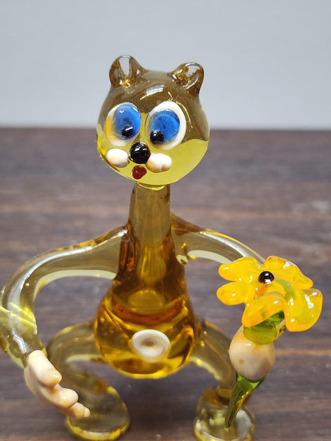 Naturally Colored Glass Figurine - Handcrafted - Cat Design