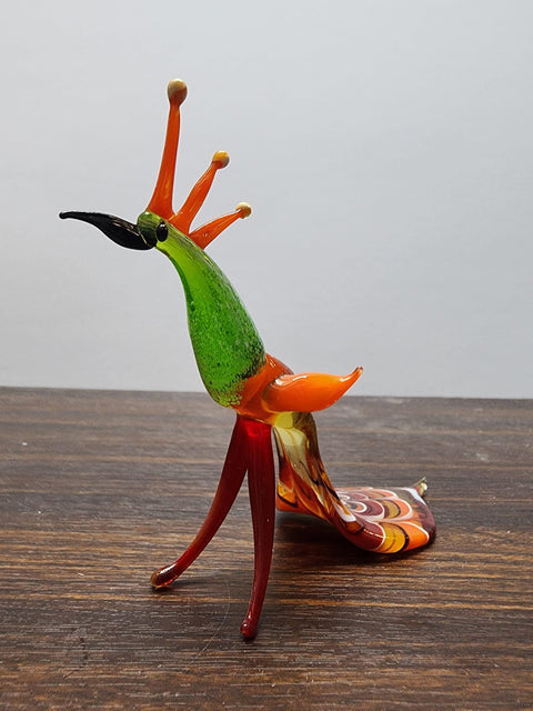 Naturally Colored Glass Figurine - Handcrafted - Peacock Design