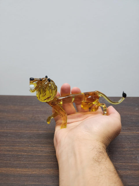 Naturally Colored Glass Figurine - Handcrafted - Lion Design