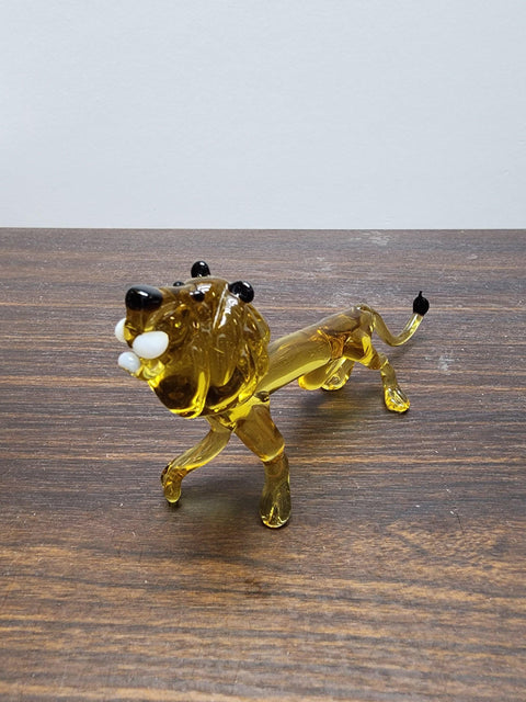 Naturally Colored Glass Figurine - Handcrafted - Lion Design