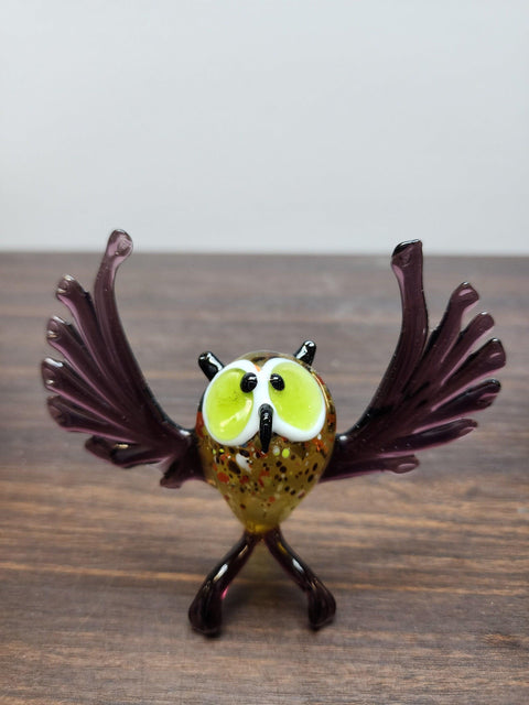 Naturally Colored Glass Figurine - Handcrafted - Owl Design