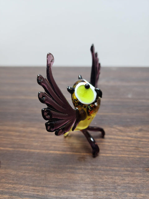 Naturally Colored Glass Figurine - Handcrafted - Owl Design