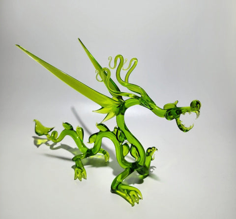 Green Glass Dragon Figurine, Handmade Murano Quality Design - Large