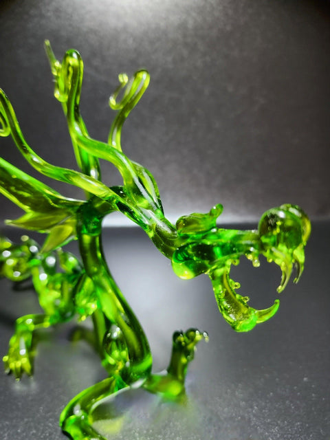 Green Glass Dragon Figurine, Handmade Murano Quality Design - Large