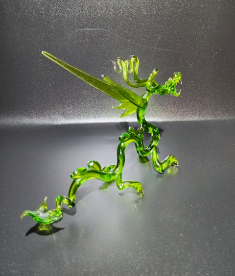 Green Glass Dragon Figurine, Handmade Murano Quality Design - Large