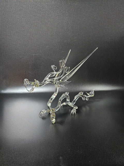 Clear Glass Dragon Figurine, Handmade Murano Quality Design - Large