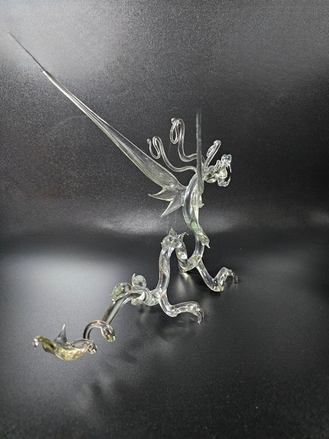 Clear Glass Dragon Figurine, Handmade Murano Quality Design - Large