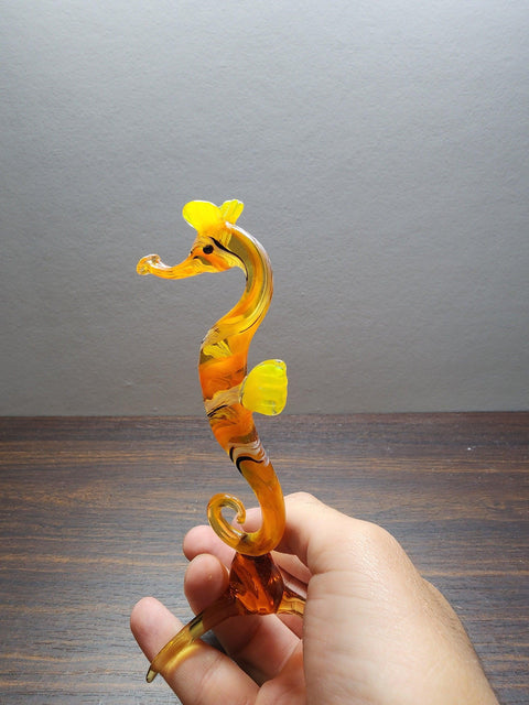 Naturally Colored Glass Figurine - Handcrafted - Seahorse Design