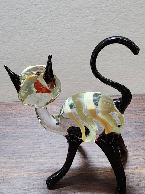 Naturally Colored Glass Figurine - Handcrafted - Cat Design